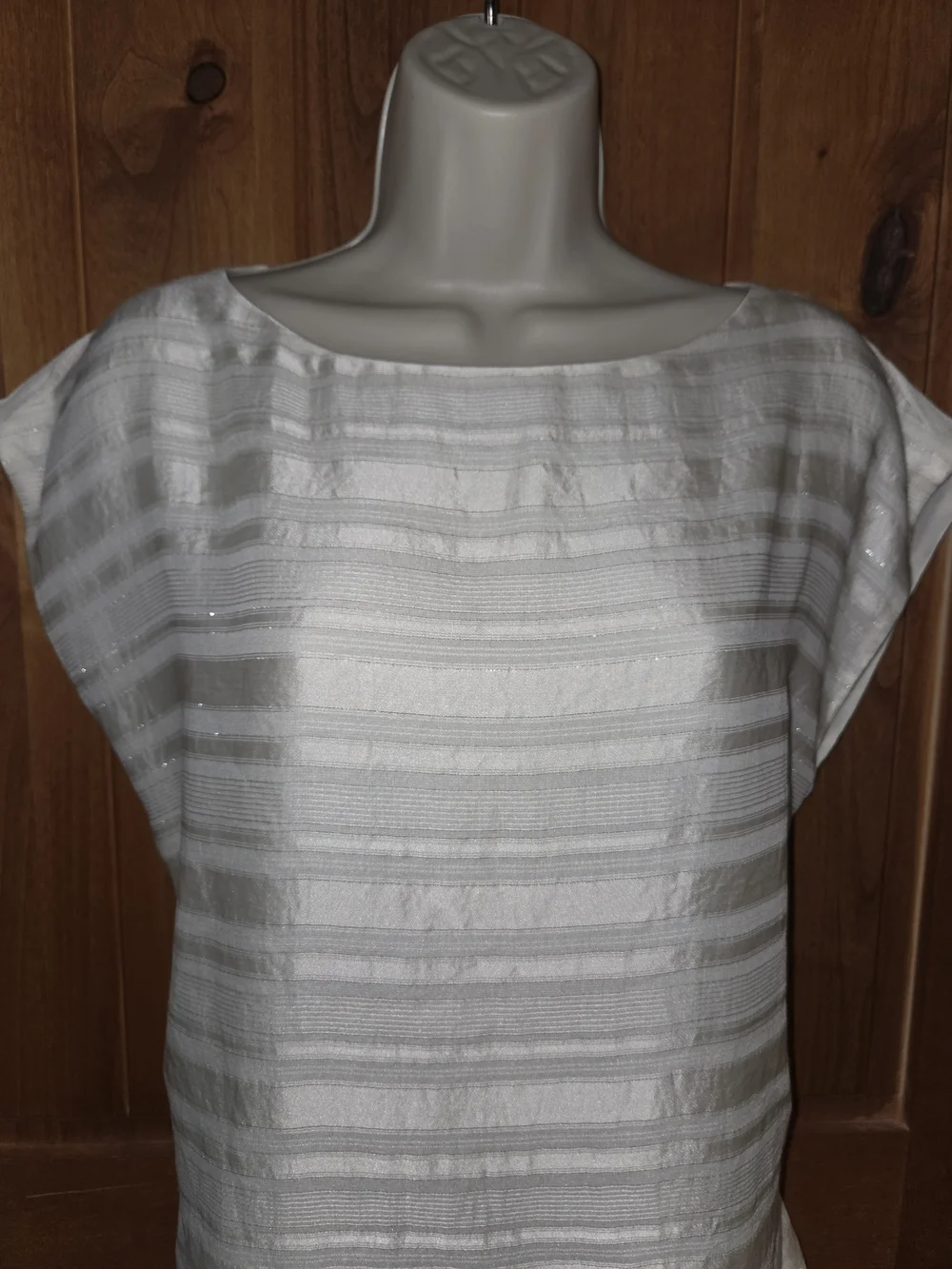 LOFT White Boatneck Short Sleeve Textured‎ Top
